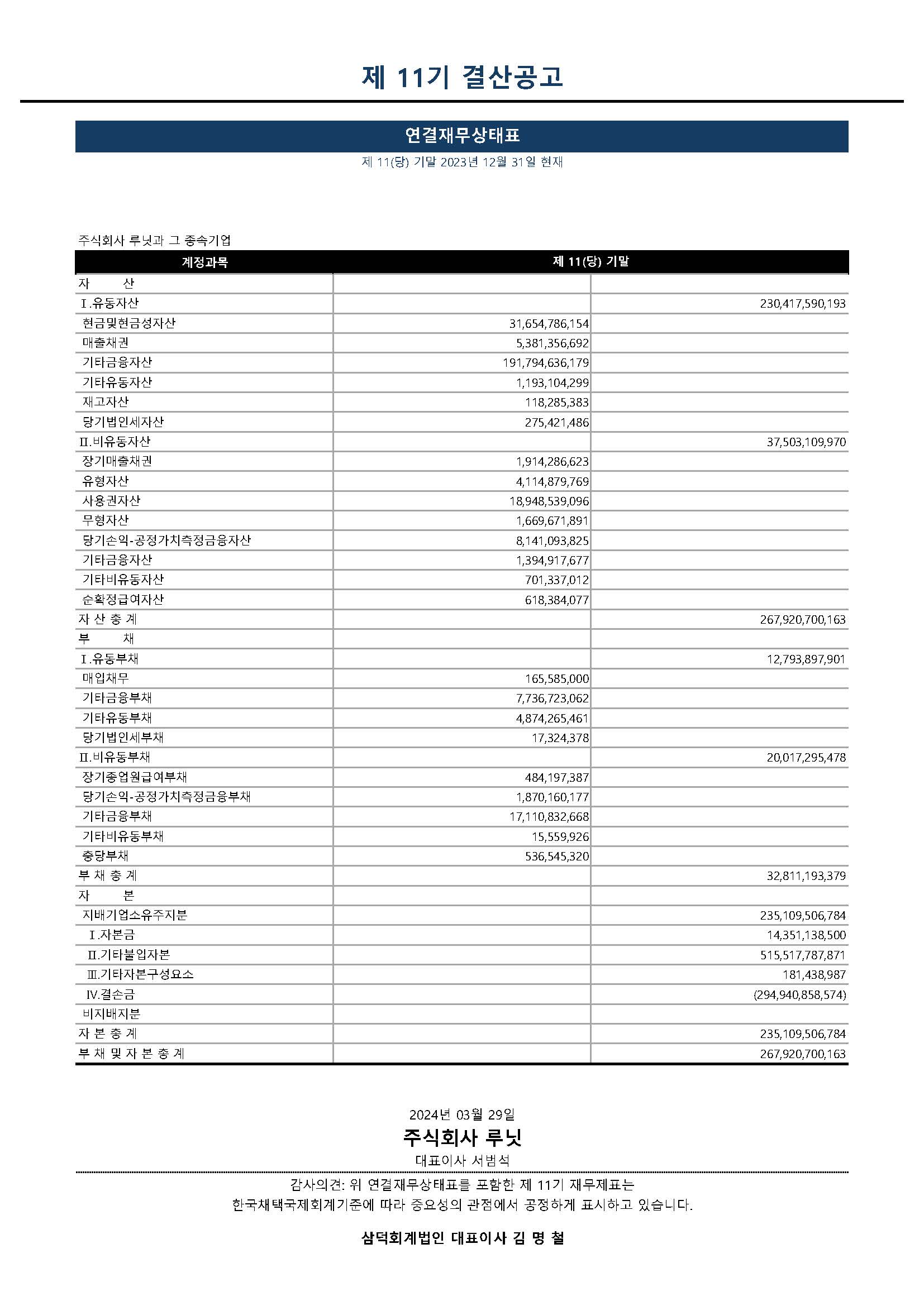 제 11기(2023년도) 결산공고 - Image 1